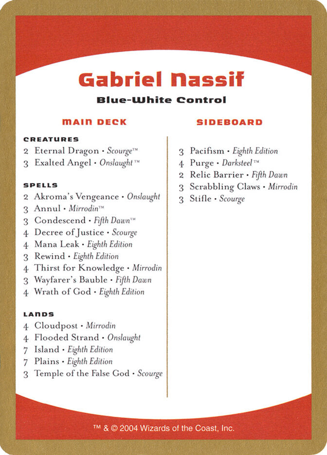 2004 Gabriel Nassif Decklist Card