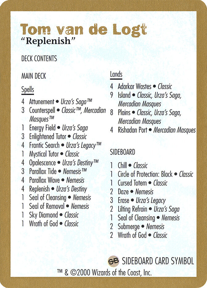 2000 Tom van de Logt Decklist Card
