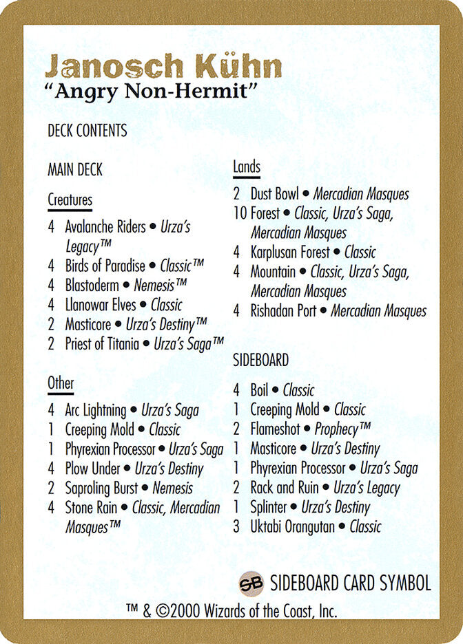 2000 Janosch Kuhn Decklist Card