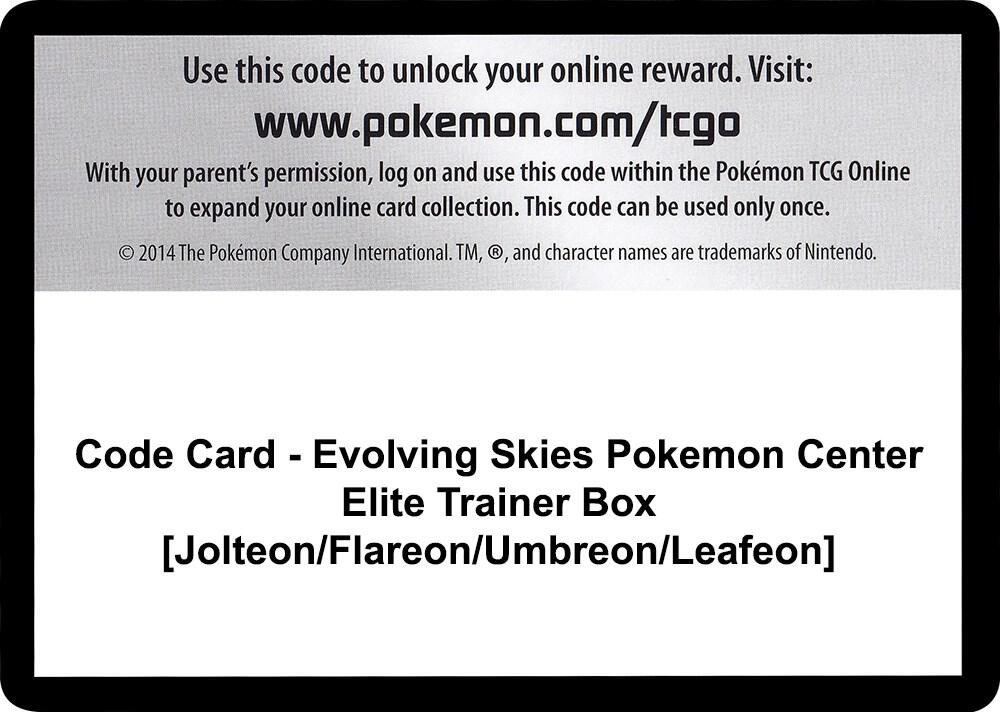 Code Card - Evolving Skies Pokemon Center Elite Trainer Box [Jolteon/Flareon/Umbreon/Leafeon]