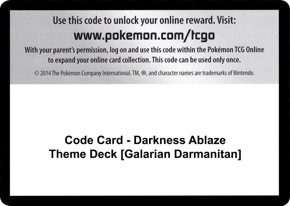 Code Card - Darkness Ablaze Theme Deck [Galarian Darmanitan]