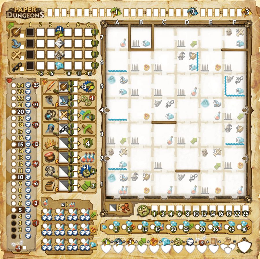 Paper Dungeons: Wipeable score card