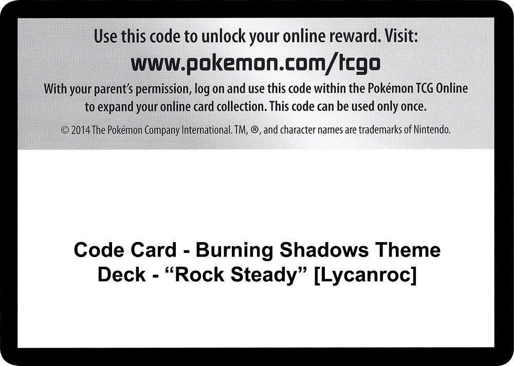 Code Card - Burning Shadows Theme Deck - "Rock Steady" [Lycanroc]