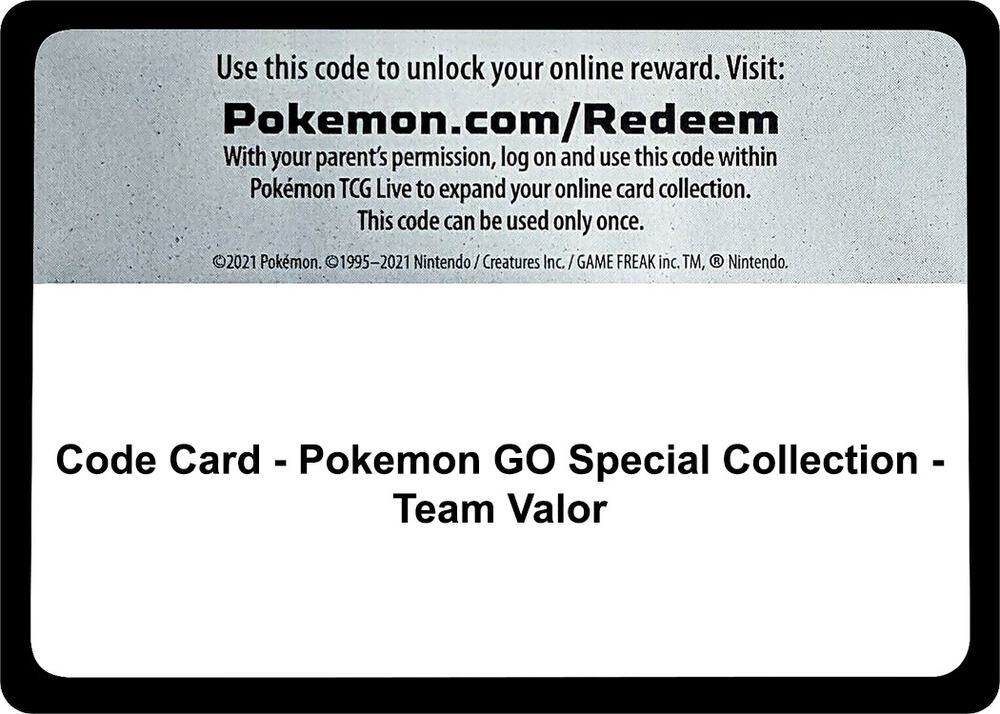 Code Card - Pokemon GO Special Collection - Team Valor