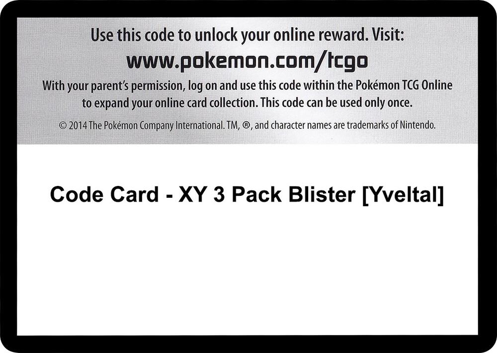 Code Card - XY 3 Pack Blister [Yveltal]