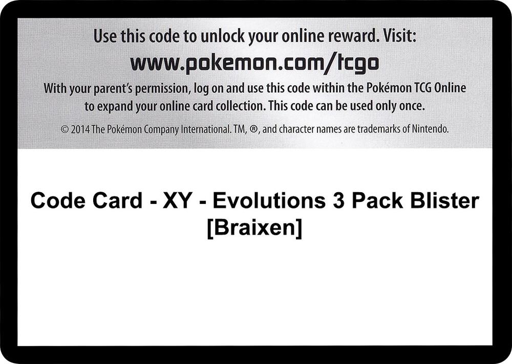 Code Card - XY - Evolutions 3 Pack Blister [Braixen]