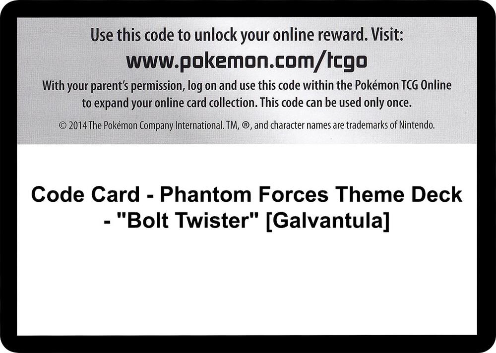 Code Card - Phantom Forces Theme Deck - "Bolt Twister" [Galvantula]