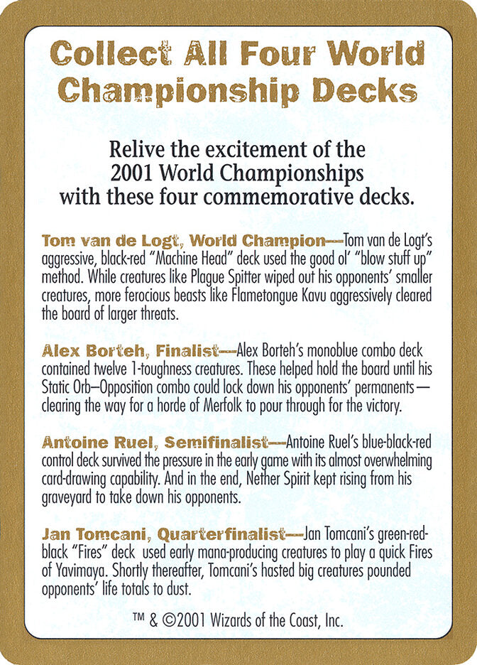 2001 World Championship Advertisement Card