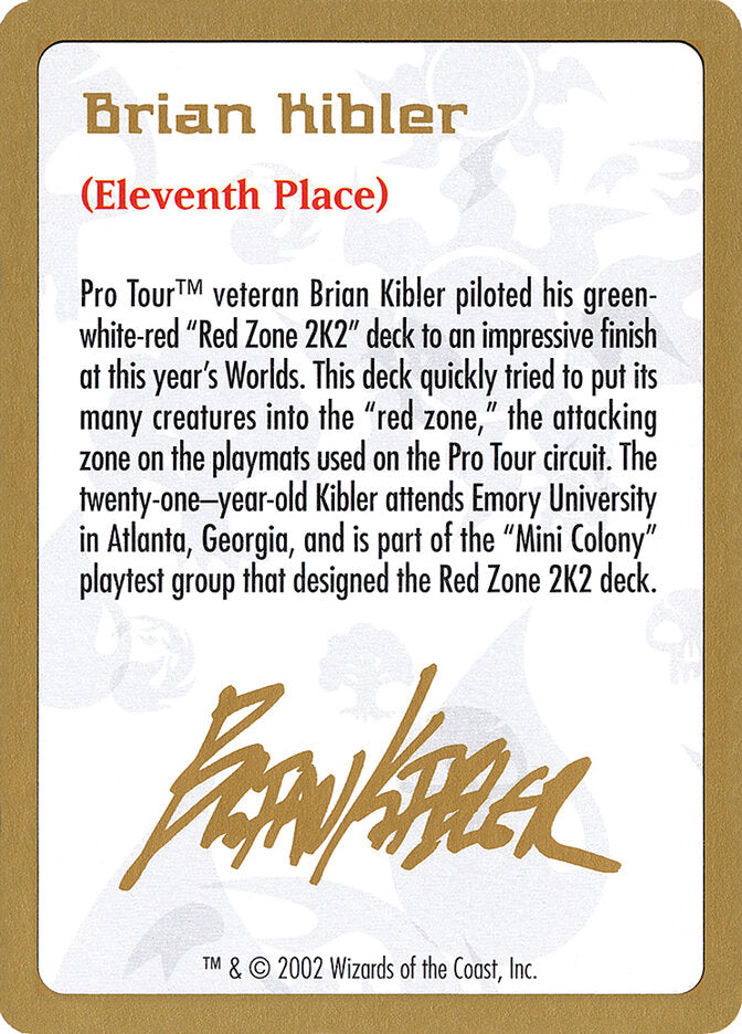 2002 Brian Kibler Biography Card
