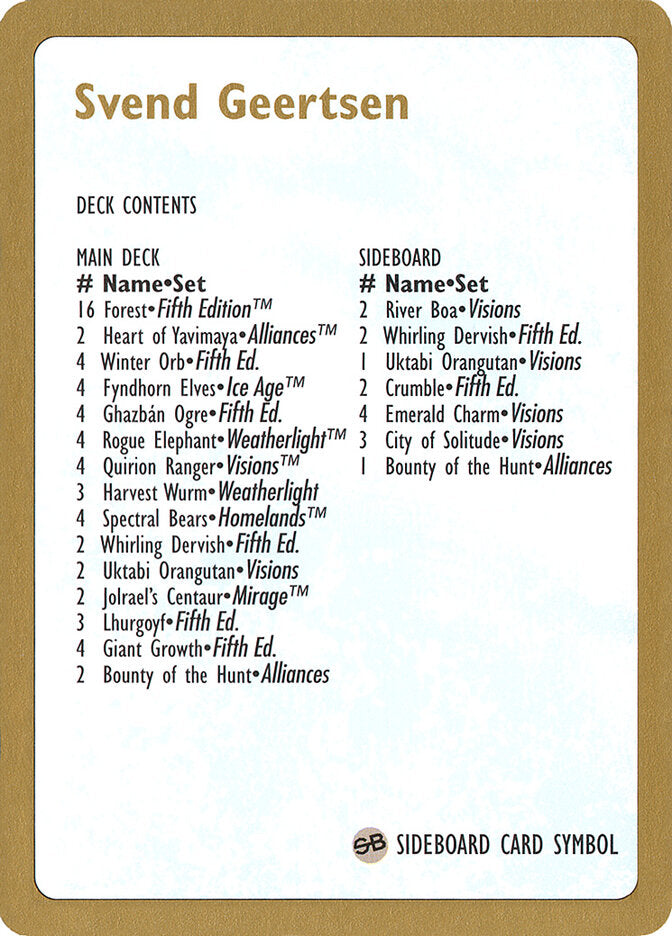 1997 Svend Geertsen Decklist Card
