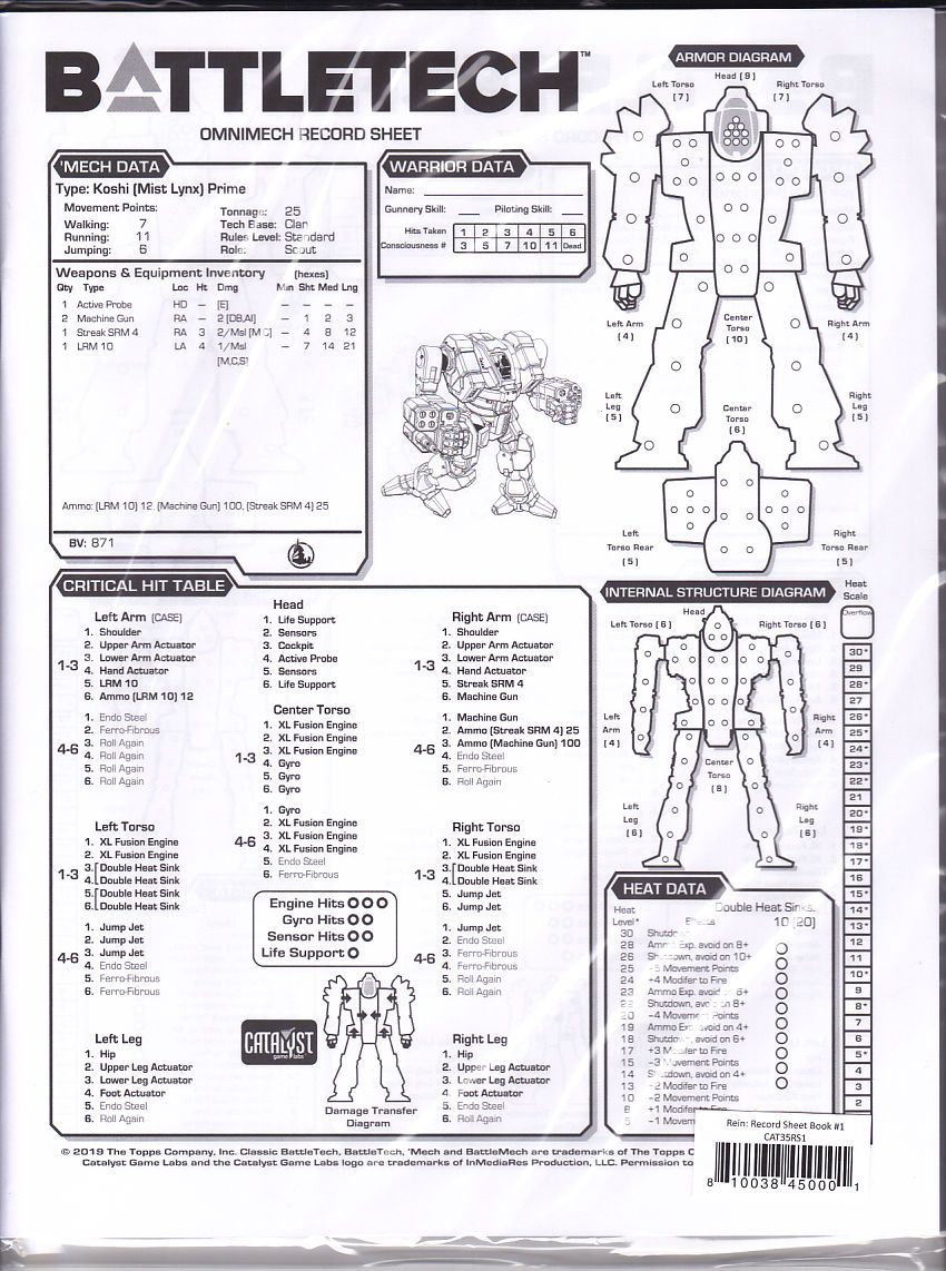 BattleTech: Reinforcements – Record Sheets Book #1