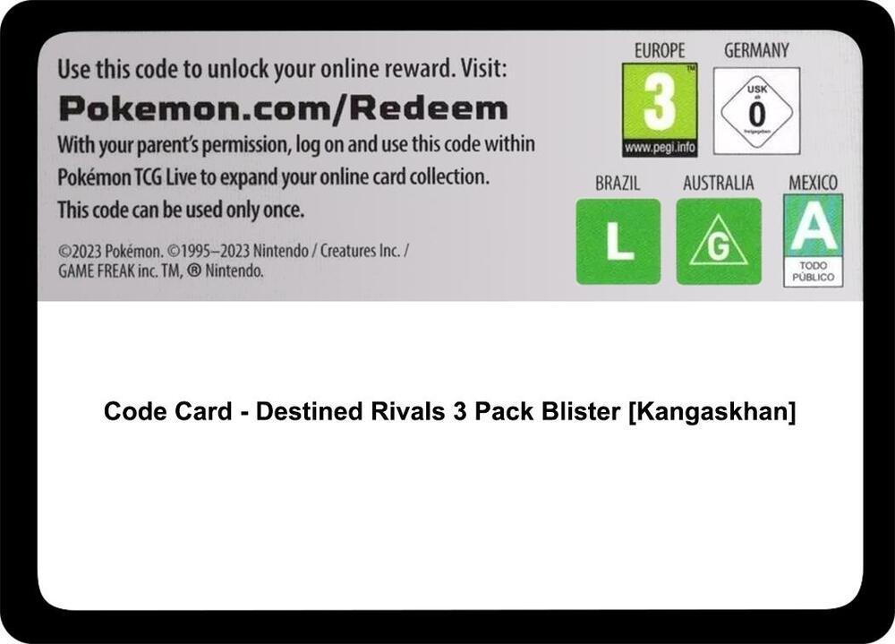 Code Card - Destined Rivals 3 Pack Blister [Kangaskhan]
