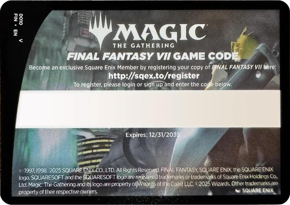 FINAL FANTASY VII Game Code Card