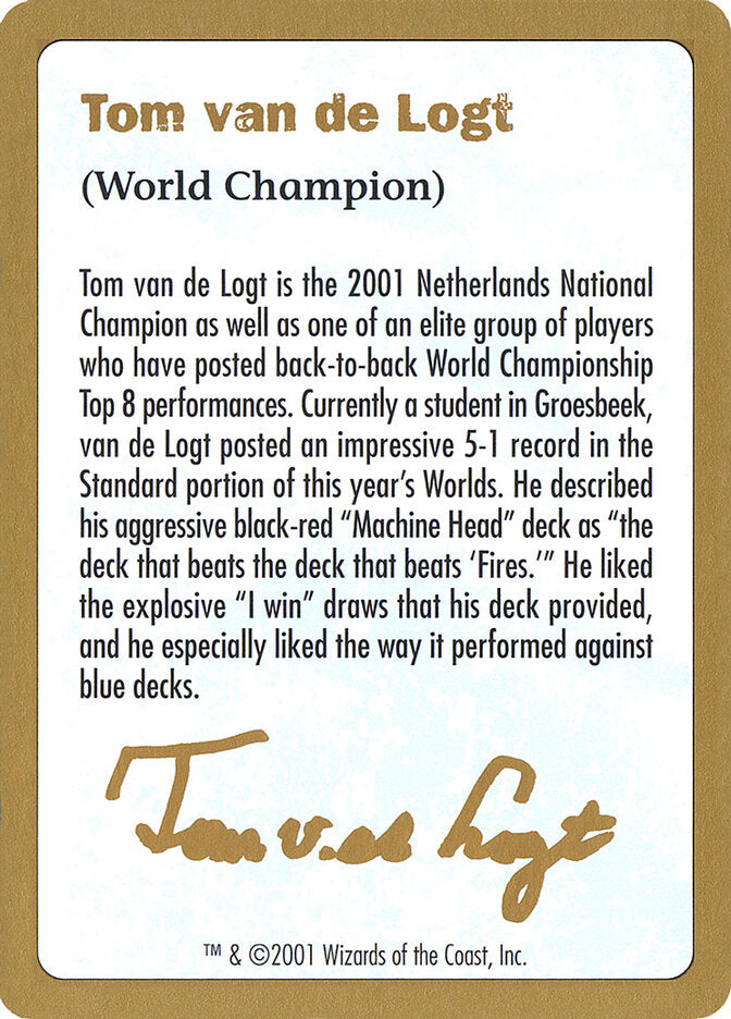 2001 Tom van de Logt Biography Card
