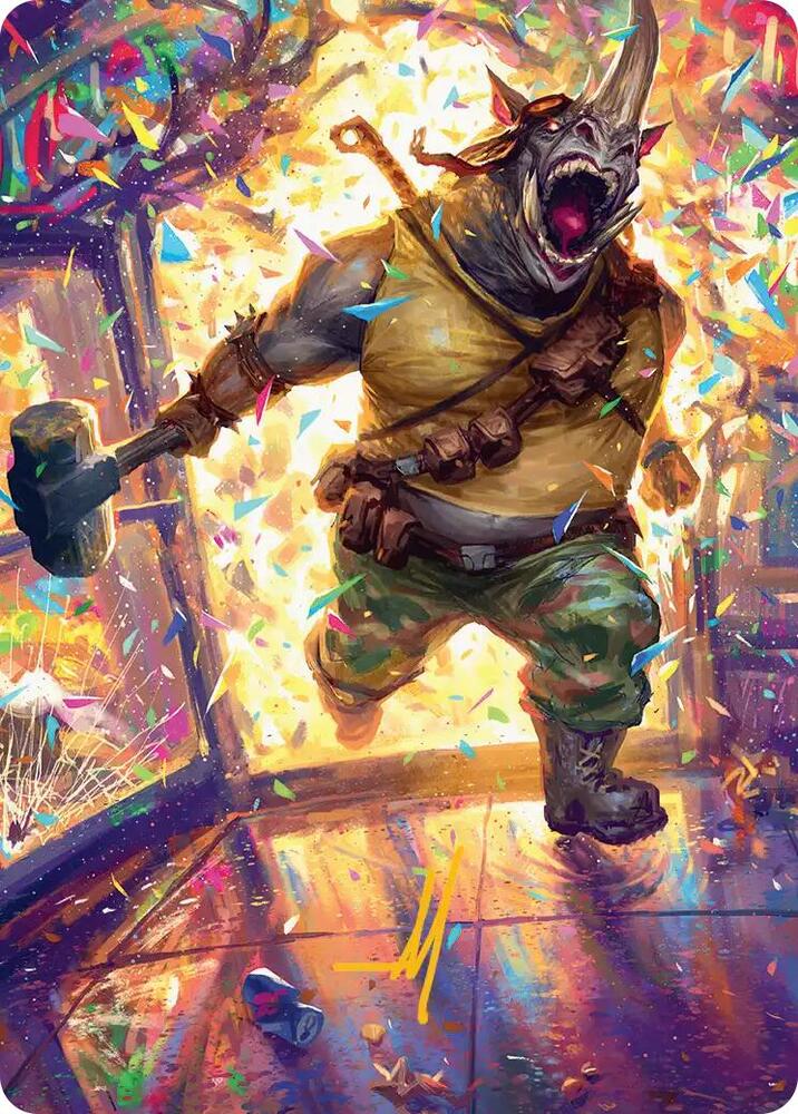 Rocksteady, Rowdy Rhino Art Card (Gold-Stamped Signature)