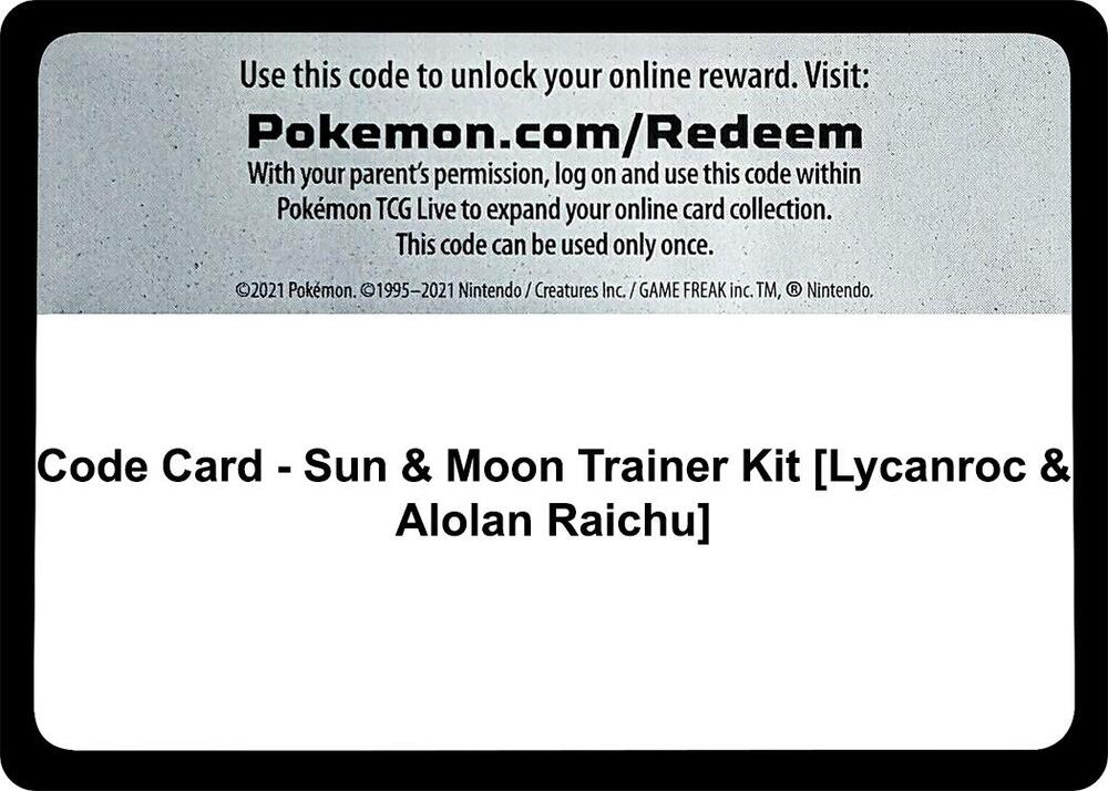 Code Card - Sun & Moon Trainer Kit [Lycanroc & Alolan Raichu]