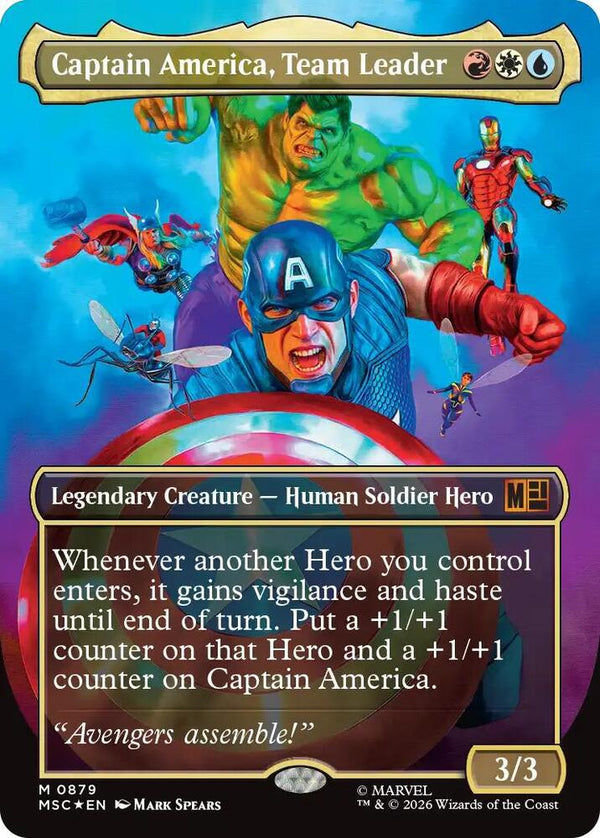 Captain America, Team Leader (Borderless) (Surge Foil) - Magic: The Gathering