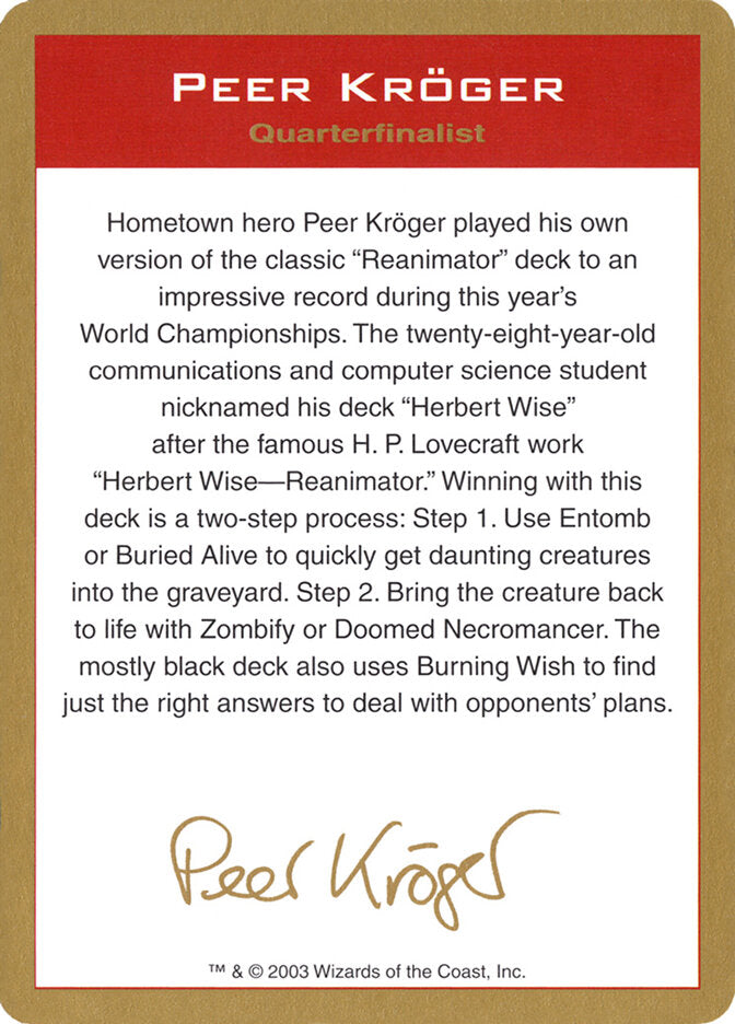 2003 Peer Kroger Biography Card