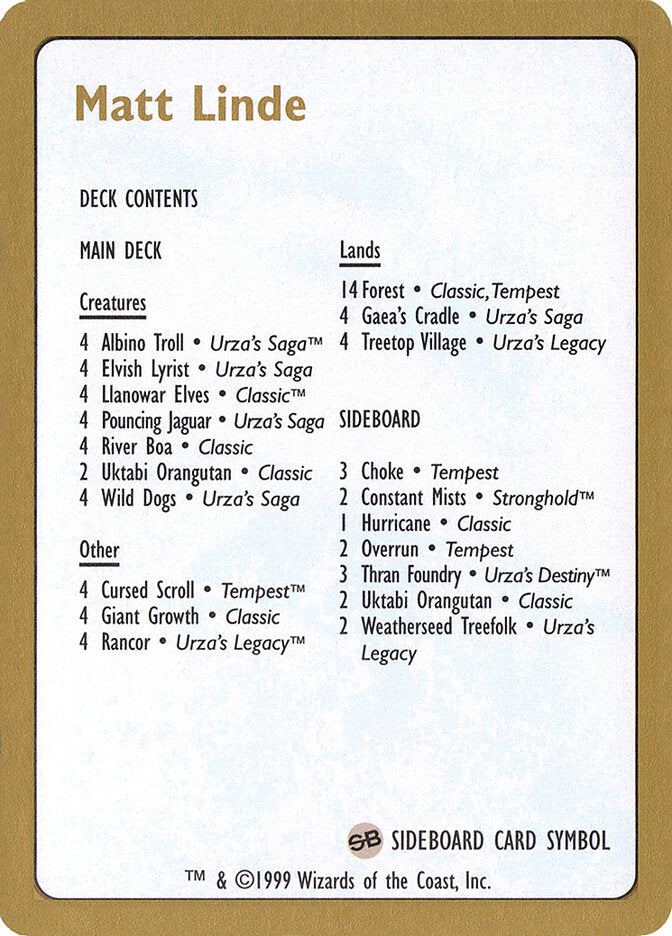 1999 Matt Linde Decklist Card