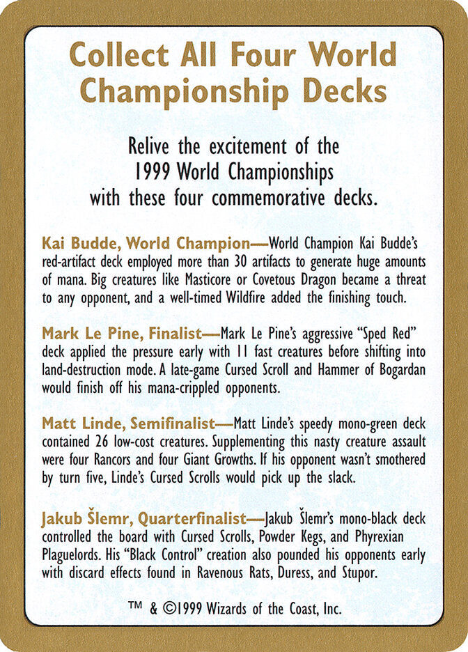 1999 World Championship Advertisement Card