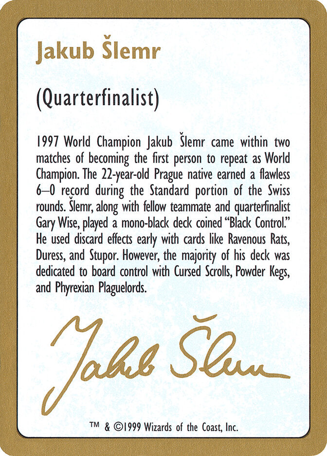 1999 Jakub Slemr Biography Card