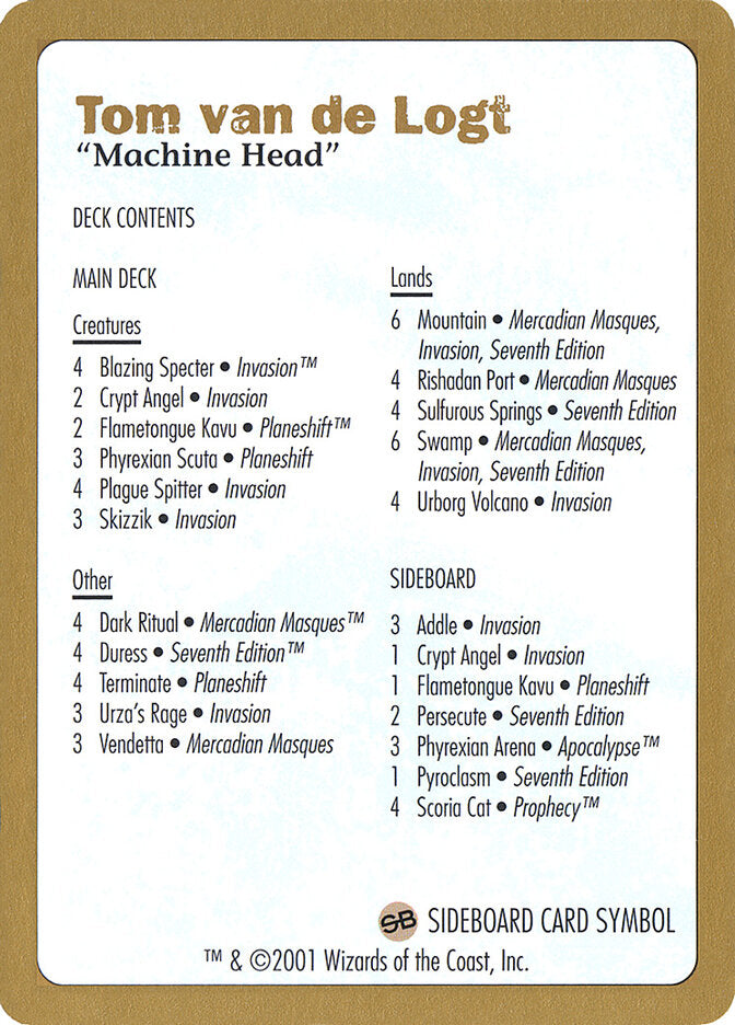 2001 Tom van de Logt Decklist Card