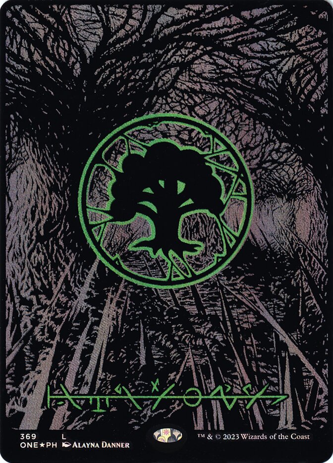 Forest (Phyrexian) - Full Art (Oil Slick Raised Foil)