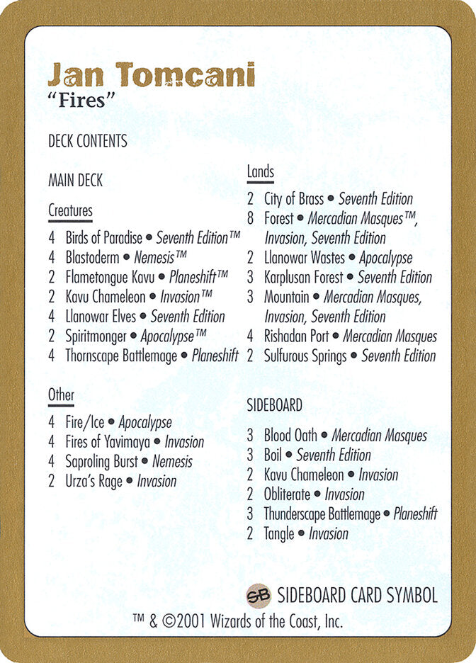 2001 Jan Tomcani Decklist Card