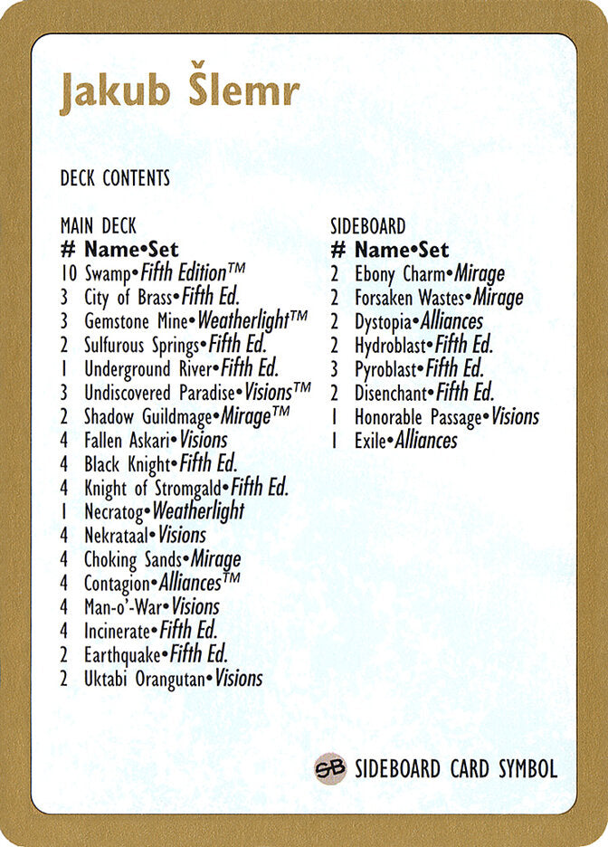 1997 Jakub Slemr Decklist Card
