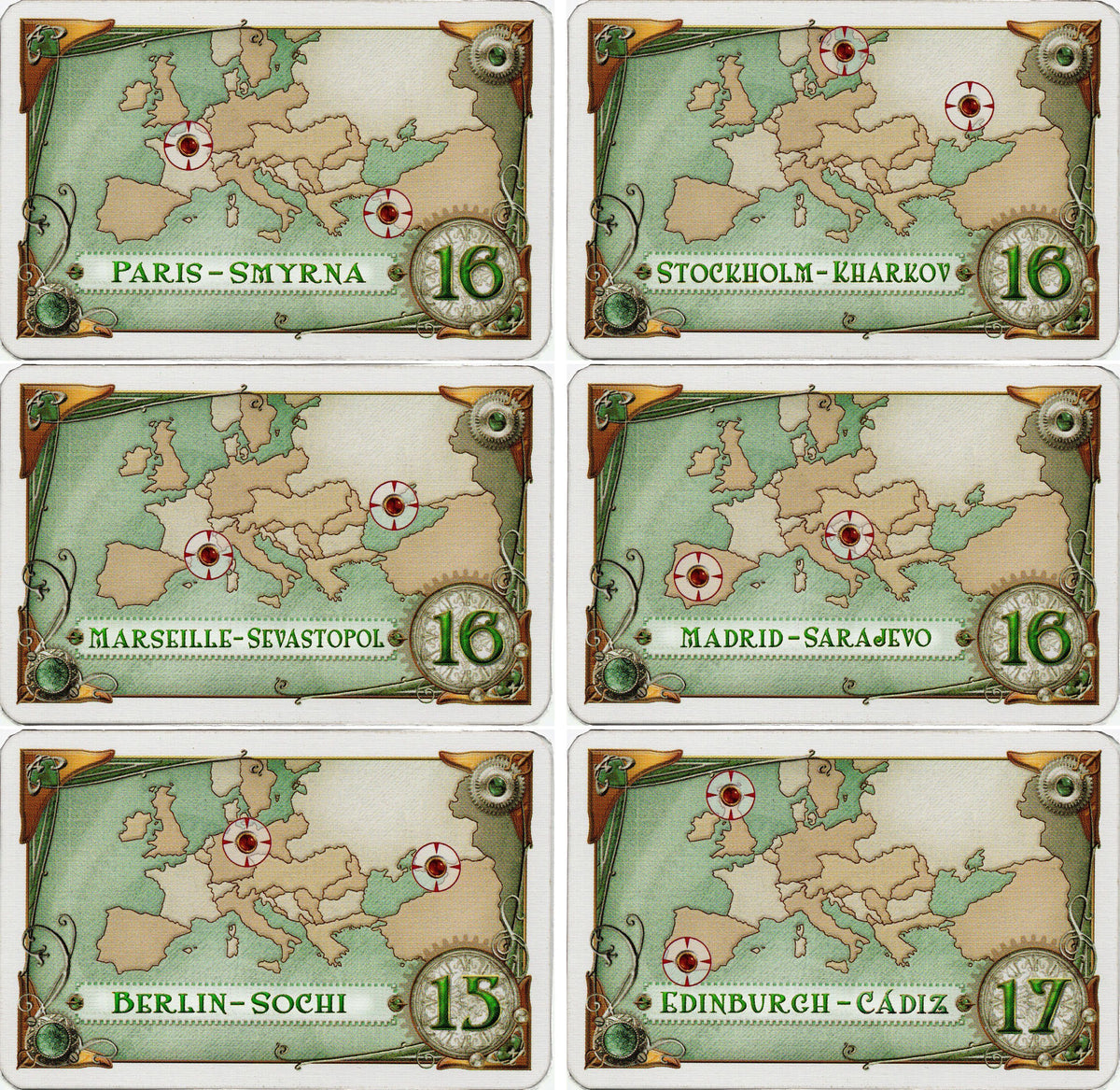 New destination tickets (fan expansion for Ticket to Ride Europe)